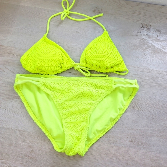 OP Other - 💕 Neon Yellow Lace Two Pieces Swim Bikini Set Women's Size Small Medium